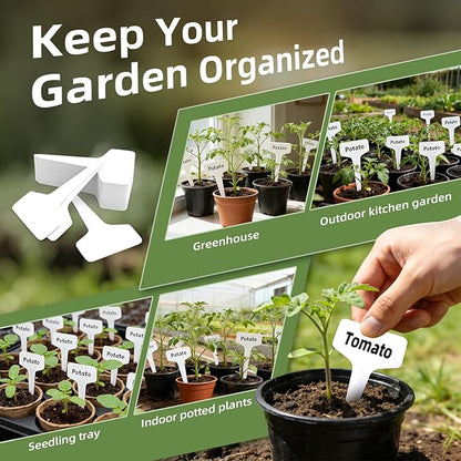 100 Pcs 4" Plant Labels with Marker Pen, Waterproof T-Type Garden Tags for Seeds, Flowers, Vegetable Seedlings, Plastic Nursery Markers for Outdoor & Indoor Gardening Organization