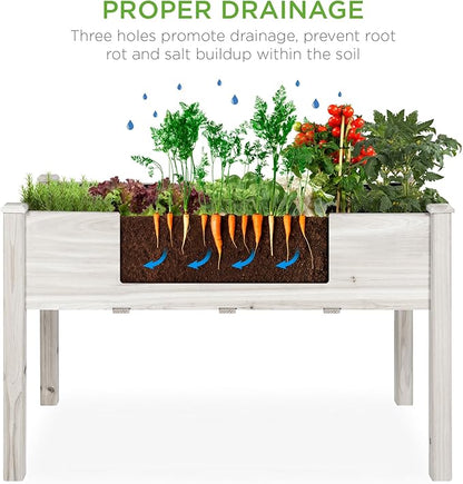 Best Choice Products 48x24x30in Raised Garden Bed, Elevated Wood Planter Box Stand for Backyard, Patio, Balcony w/Bed Liner, 200lb Capacity - White
