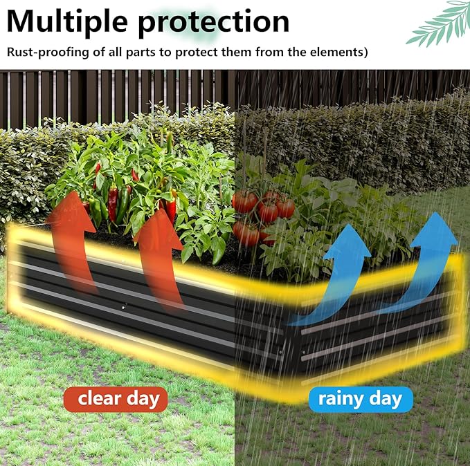 Vengarus 8x2x1FT (2 Pack) Galvanized Raised Garden Bed Kit, Outdoor Metal Planter Box for Vegetables, Rectangular Steel Container, Easy Assembly (Black)