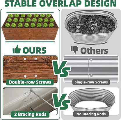 G GOOD GAIN 6x3x1.8ft Raised Garden Bed - Metal Planter Box Outdoor with Weed Barrier Fabric | Deep Root Raised Beds for Gardening Vegetables Flowers Herb Fruits (Wood Grain)