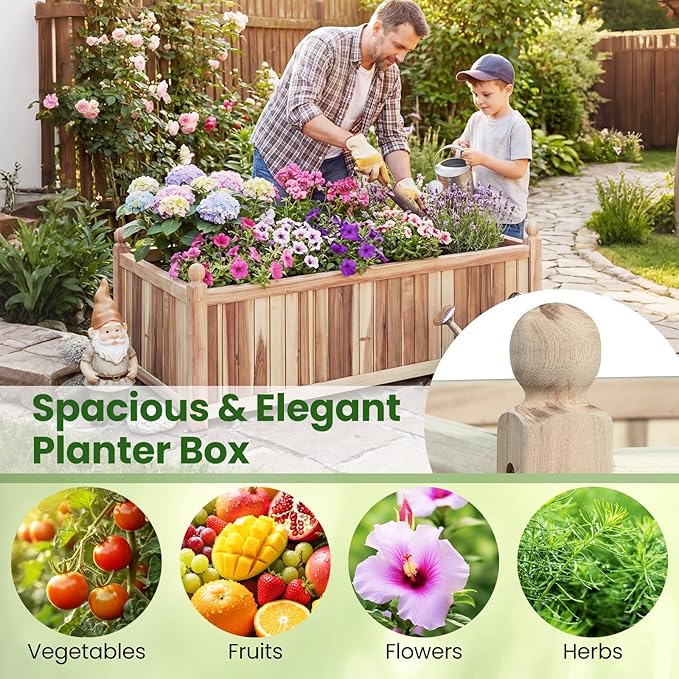 Giantex Acacia Wood Raised Garden Beds Set of 2, 44"x23"x16" Rectangular Planter Box w/Black Liner for Vegetable Flower Herb Fruit, Easy Assembly, Outdoor Planting Bed for Backyard, Garden, Lawn