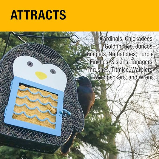 Heath Whimsical Penguin Suet 'n Seed Bird Feeder for Sunflower Seeds with 2 Free Bird's Blend Suet Cakes Included