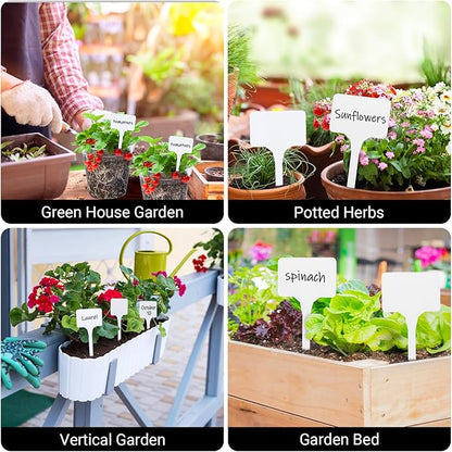 Greaner Thick Plastic Plant Makers, 6 Inch White T-Type Plant Tags, Plant Markers for Outdoor Plants Waterproof, Nursery Garden Labels for Seeds with A Marker Pen(50 PCS)