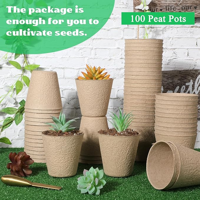 Lallisa 100 Pcs Peat Pots for Seedling 4 Inch Germination Nursery Pots for Plants Seed Starter Pots Planting Pot for Seeds of Vegetables Fruits Flowers Kitchen Garden Supplies