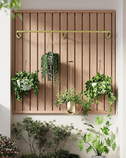 Plant Haning Rod, Hanging Planters for Indoor Plants with 6 Chains, Wall Plant Hanging Bar for Window Celling, 65.7 Inch, Metal Gold, Pots Not Included