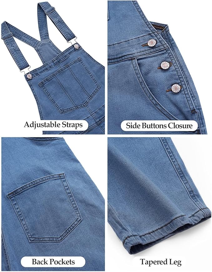 Vetinee Womens Classic Adjustable Straps Pockets Denim Bib Overalls Jeans Pants