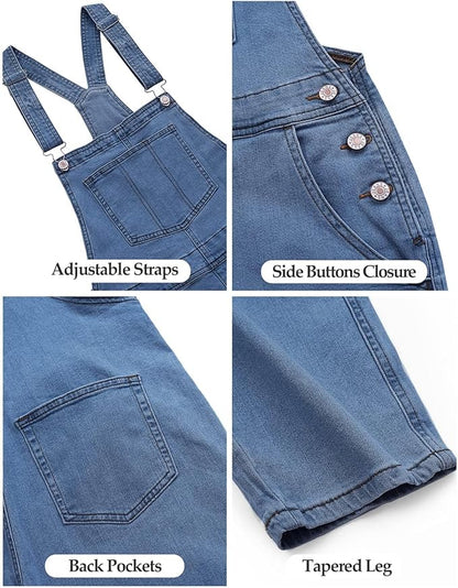 Vetinee Womens Classic Adjustable Straps Pockets Denim Bib Overalls Jeans Pants