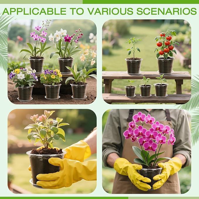 7 Inch Clear Nursery Pots with Drainage Trays, 15 Pack Plastic Pots for Plants, Clear Pot for Seed Starting, Transplanting, Succulents, and Indoor Gardening (7 inch)
