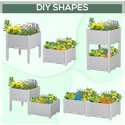 Outsunny 2 Piece Raised Garden Bed with Legs, Planter Box Raised Bed to Grow Flowers, Herbs & Vegetables, Gray