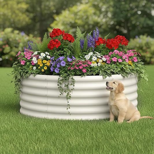 DDK Galvanized Raised Garden Bed, Round Outdoor Planter Bed, 4x4x1.5ft Metal Planter Box for Gardening and Planting,2Pack,MW