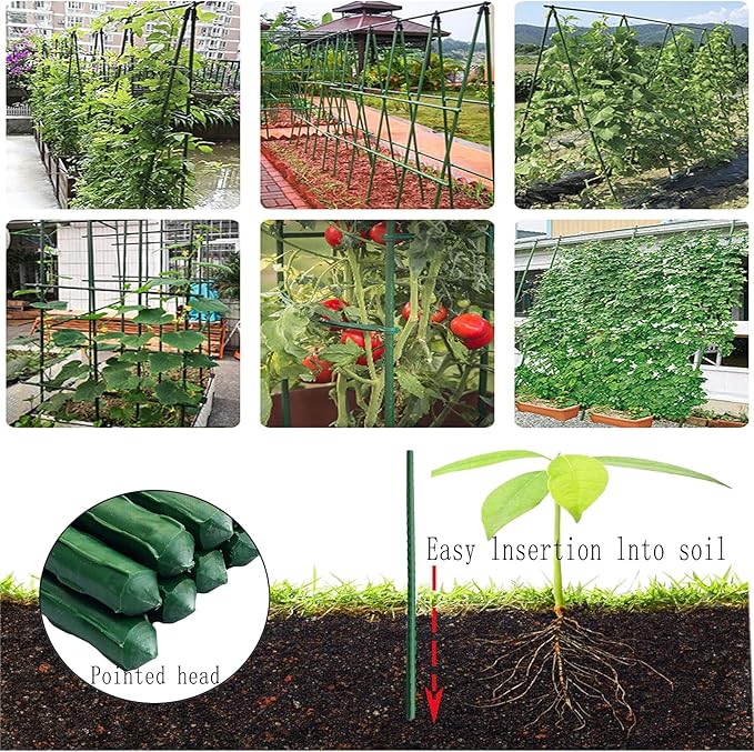 Arlai 45cm/1.48 Ft Garden Stakes, Plastic Coated Steel Plant Stakes Sturdy Tomato Stakes, Pack of 25