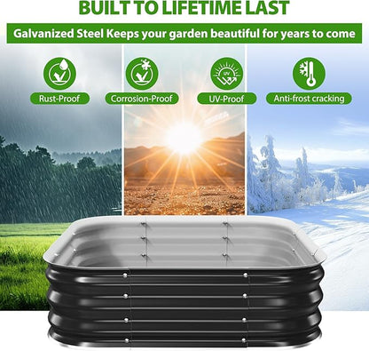 Galvanized Raised Garden Bed for Gardening, 4x4x1ft Large Square Metal Planter Boxes Outdoor for Vegetable,Flower,Herb,Modular Above Ground Growing Container,Black, Easy Assembly