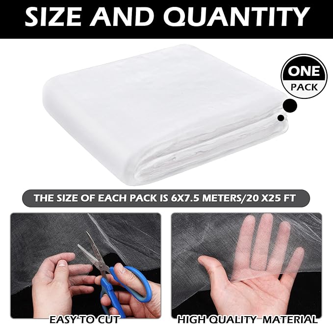 Hoolerry Mosquito Netting Ultra Fine Garden Netting Large Plant Covers Bird White Bug PE Mesh for Protecting Vegetable Fruits Flowers Tree Frost Animals(20 x 25 Ft)