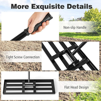 30" x 10" Lawn Leveling Rake, Heavy Duty Landscape Rake with 67" Handle, Non-Slip Grip & Flat Head, Space-Saving Lawn Level Tool for Garden, Backyard, Golf Course & Sports Field(Black)