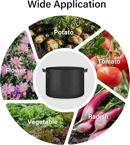 HealSmart Plant Grow Bags 10 Gallon, Tomoato Planter Pots 5-Pack with Handles, Aeration Nonwoven Fabric, Heavy Duty Gardening Planter for Vegetable, Herbs and Flowers, Black 2024 Version