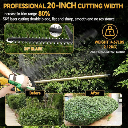 JOJOCY Cordless Hedge Trimmer, 20" Brushless Shrub Trimmer with 3-Speed Settings, Dual-Action SK5 Blade, Safety Lock, Tool Only (for DeWalt)