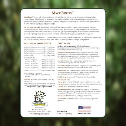 Organic Root Enhancer Ultra-Concentrated Mycorrhizal Fungi MycoRoots – 500 Spores/Gram for Optimal Plant Growth & Health | Boost Soil Nutrient Absorption (5, Ounces)