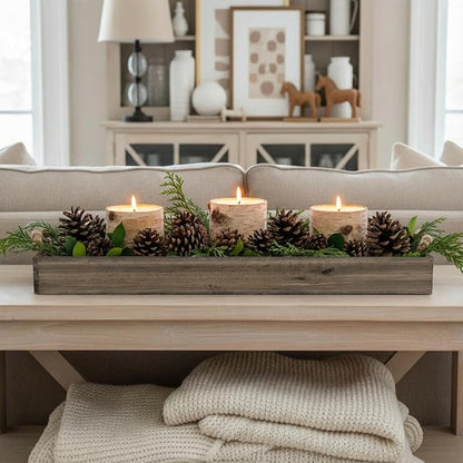 Dandat 1 Set Wood Boxes for Centerpieces 28 x 5 Inch Rectangle Wooden Planter Box Rustic Wooden Planters with Removable Plastic Liner Floral Foam Blocks for Christmas Wedding Home Garden Decor(Brown)