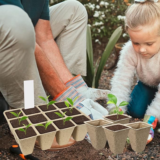 10 Pack Peat Pots, 120 Cells Biodegradable Seedling Starter Trays, Peat Pots for seedlings, Seed Starter Kit for Planting Seeds with 20 Plant Labels for Indoor Outdoor Garden