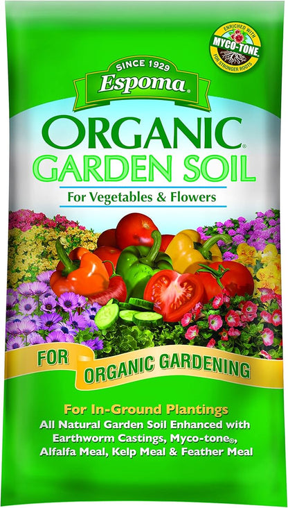 Espoma Organic Vegetable & Flower Garden Soil Natural and Organic in Ground Planting Mix. Use When Planting & Transplanting. for Organic Gardening. 1 Cubic Foot Bag - Two Pack