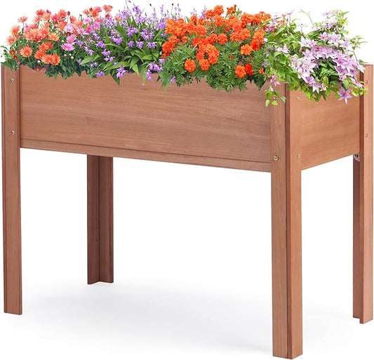 Raised Garden Bed with Legs, 40x20x31'', Solid Wood Elevated Planter Box for Outdoor Backyard Patio