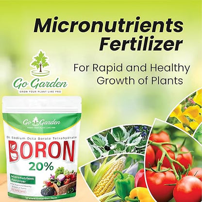 Go Garden Boron 20% Micronutrient Fertilizer - Boosts Vegetable Growth, 250g Powder Fertilizer for Plants
