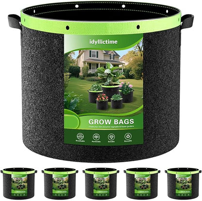 Grow Bags 6 Pack 2MM 400G More Heavy Duty Thickened Nonwoven Garden Plant Fabric Pots (Black, 10 Gallon)