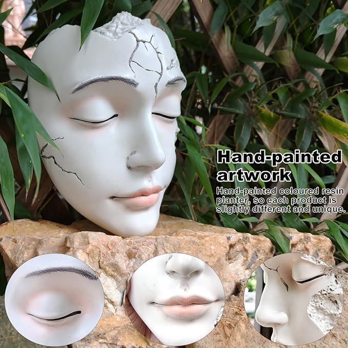Elegant Face Wall Planter - Matte White Resin Flower Pot with Drainage Hole, 7.5" Artistic Hanging Vase for Succulents & Small Plants