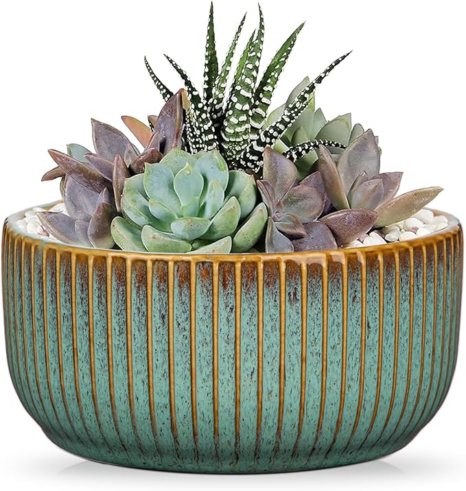 Plant Pots Indoor with Drainage Hole 6 inch Ceramic Plant Pot Grey Blue Succulent Pot Small Round Planters for Indoor Outdoor Plants Bonsai Bowl Decorative Flower Pots for Orchid Cactus Snake Plant
