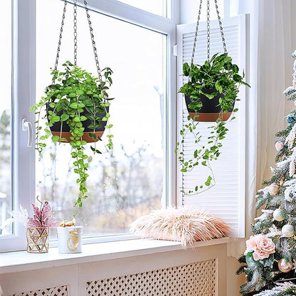 Hanging Planters for Indoor Plants, Set of 2 8/10 Inch Self-Watering Hanging Pots with Drainage Hole & Removable Water-Storage Tray II Screw-in Hooks II