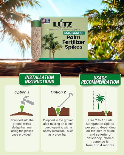 Manganese Palm Tree Fertilizer Spikes, Pack of 125 - Fertilizer Sticks & Plant Food Spikes for Palm Trees & Ferns - Contains Manganese, Sulfur, Nitrogen, Essential Nutrients