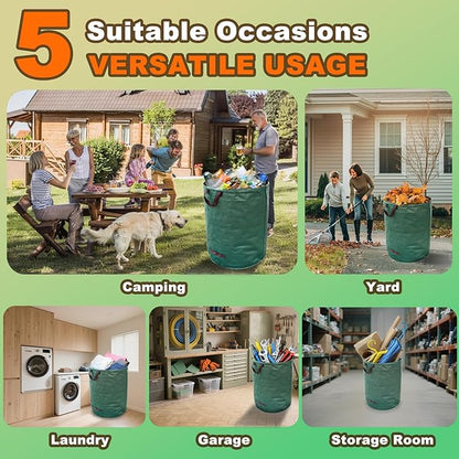 Reusable Yard Waste Bags, 3 Pack 72 Gallon Lawn and Leaf Garden Bags, Heavy Duty Garden Bags with Reinforced Carry Handles, Camping Yard Recycling Bag For Leaves, Lawn Debris & Grass Clippings