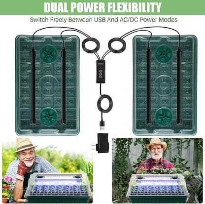 Saillong 4 Pack Seed Starter Tray with Grow Light, 80 Cell Indoor Greenhouse Seed Starting Set with Humidity Dome, 360° Full Spectrum LED, Smart Timer, 5 Brightness Levels for Germination