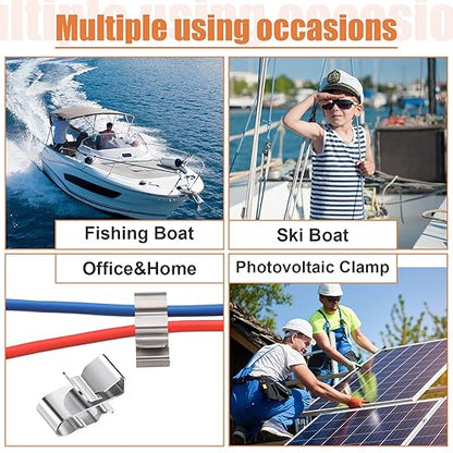 Zhengmy 500 Pcs Trailer Frame Wire Clips Stainless Steel Metal Cable Clips 22.5 mm/ 0.89 Inch Solar Panel Double Wire Clamps Trailer Clamps for PV Wiring Boat Cable