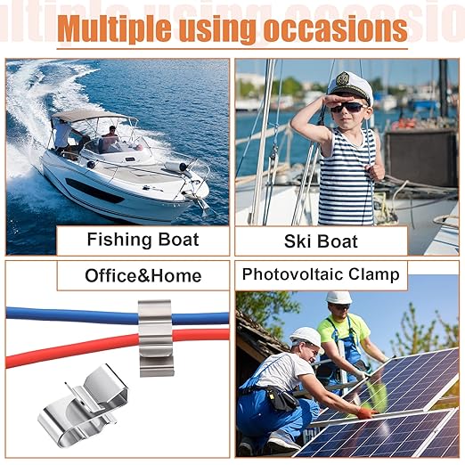 Zhengmy 150 Pcs Trailer Frame Wire Clips Stainless Steel Metal Cable Clips 22.5 mm/ 0.89 Inch Solar Panel Double Wire Clamps Trailer Clamps for PV Wiring Boat Cable