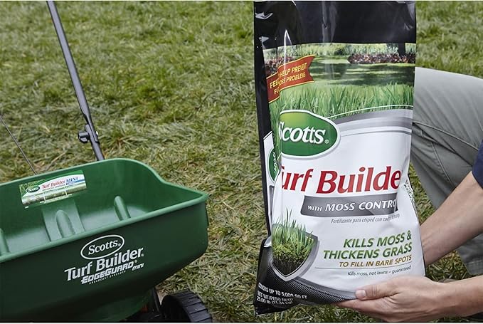 Scotts Turf Builder with Moss Control, Moss Killer and Lawn Fertilizer, Covers Up to 10,000 sq. ft., 50 lbs.