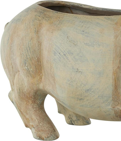 Deco 79 Resin Pig Indoor Outdoor Planter Small Planter Pot with Distressed Details, Planter 16" x 7" x 8", Beige