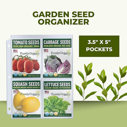 Performore 200 Pockets Seed Storage Organizer Sleeves (3.5" x 5.25") – top Loading 4 Pocket Garden Seed Organizer Fits Standard 3-Ring Binders – for Seed Packets, Coupons, Photos, and Cards – 25 Pack