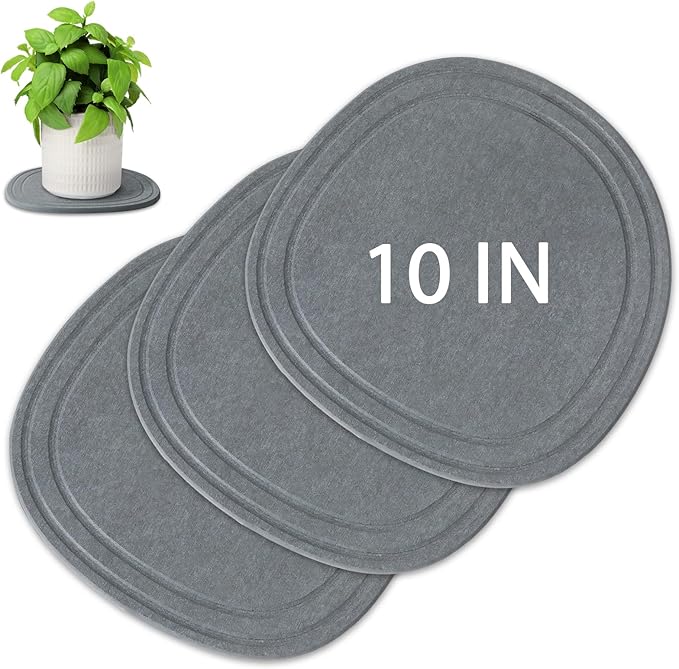 Plant Saucers for Indoors, 3 Pack 10" Quick Dry Diatomite Plant Drip Water Catcher Trays for Pots, Diatomaceous Earth Planter Drainage Saucers Plates to Catch Water for Flower, Stone Gray
