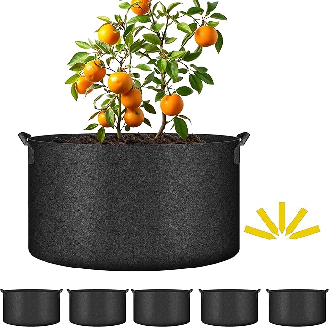 Simple Deluxe 5 Pack 15 Gallon Grow Bags, 300G Vegetable/Flower/Plant Fabric Pots with Handles, Heavy Duty Thickened Nonwoven Planting Bag with 5 Pcs Plant Labels, Black