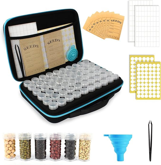 60 Slots Seed Storage Organizer with 20 Envelopes Portable Sturdy Seeds Container Box Airtight Garden Seed Saver Saving Kit (small-60 Slots)