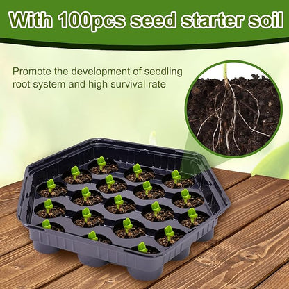 U0U 5 Pack Seed Starter Trays with 100pcs Peat Pellets,95-Cell Seed Starter Kit with Dome,Plant Starter Trays with 100pcs Seed Starter Soil,Reusable Greenhouse Plant Germination Tray (Black)