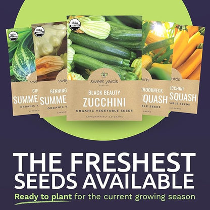 Organic Squash Seeds (Summer and Winter) Variety Pack - 10 Individual Packs - 2026 Season - Cocozelle, Spaghetti, Butternut, Golden Zucchini and More! for Indoor & Outdoor Planting