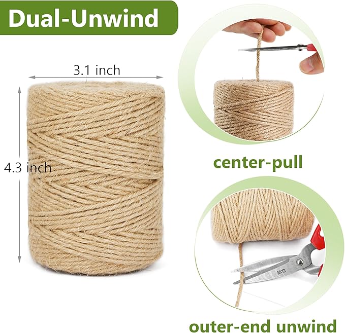 Leecogo 3mm 6Ply Jute Twine, 328 Feet,Heavy Duty for Garden, Crafts, Rustic Decor