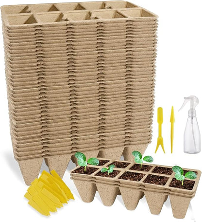 SYITCUN 400 Cells Seed Starter Tray, 40 Pack Biodegradable Seed Starter Kit, Peat Pots for Seedlings with 400 Plant Labels, 2 Seed Planting Tool and 1 Spray Bottle