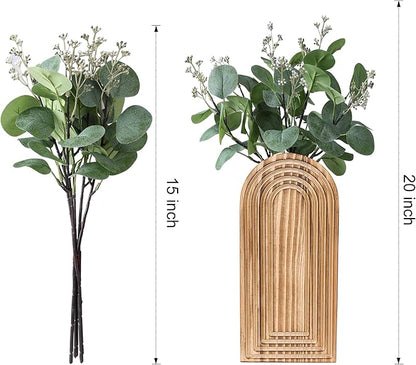 DREAMLOOM 2 Pack Wooden Wall Vases with Fake Plants, Wall Hanging Planters Boho Modern Farmhouse Indoor for Narrow Spaces Entryway Bathroom Home Office Decoration, Brown