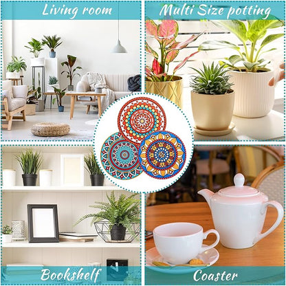 6 Pcs Boho Plant Pot Mat Absorbent Non Slip Round Pot Coaster Pad Gardening Indoor Outdoor Flower Plant Protect for Table Desk Floor, 5.9 Inches