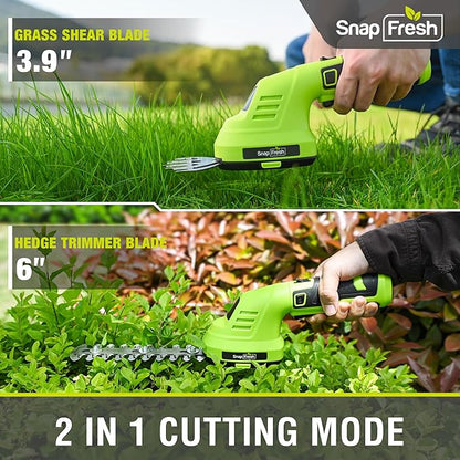 SnapFresh Hedge Trimmer Cordless Grass Shear, 2 in 1 8V Electric Grass Clipper and Hedge Shears with Rotating Head, Handheld Bush Trimmer/Grass Cutter/Shrub Trimming with Battery for Garden & Lawn