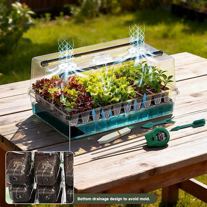 Self-Watering Seed Starter Tray with Grow Lights, 60 Cells Seed Starter Kit, Full Spectrum Grow Light for Seed Starting, Timing Set, Germination Tray Grow Kits with High Humidity Domes