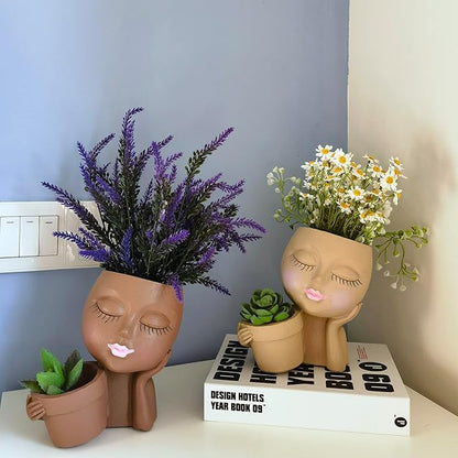 Face Planters Pots Head Planter, Unique Plant Pots for Indoor Outdoor Plants, Novelty Cute Large Girl Head Flower Pots with Drainage Hole for Home Garden Succulents Cactus